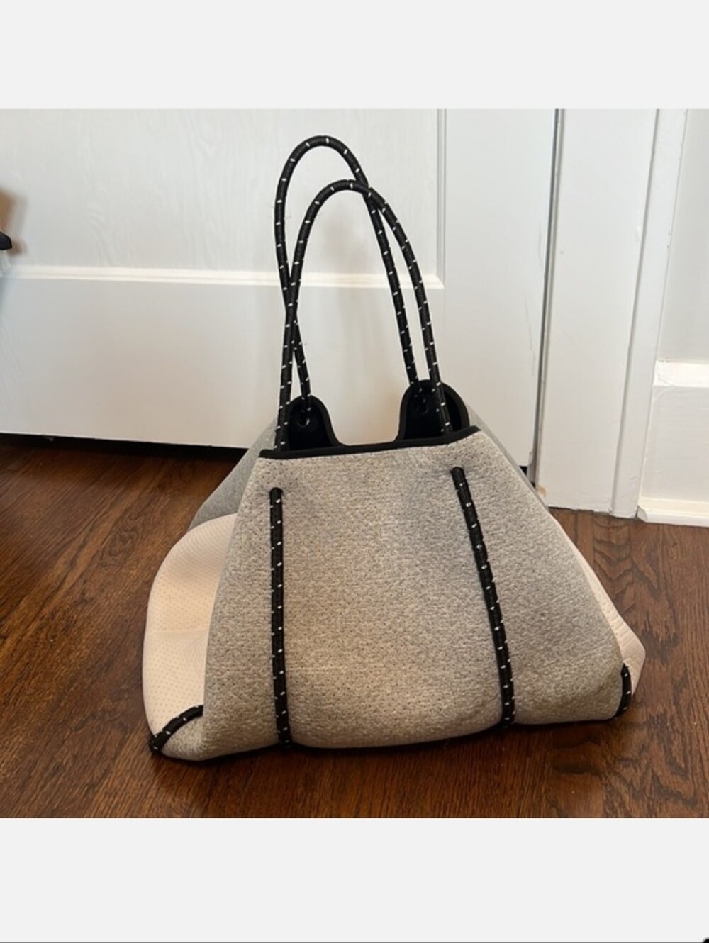 Neoprene Tote Bag in Light Gray and Cream